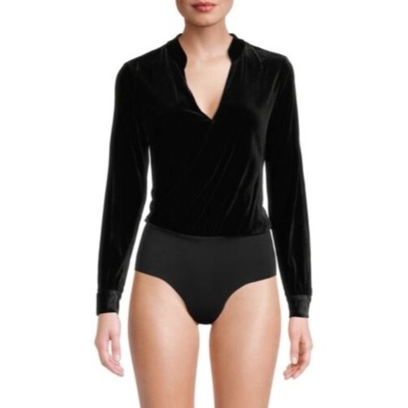 L’AGENCE NEW Marcella Wrap Effect Velvet Bodysuit In Black Size XS $450.00 - Picture 5 of 16